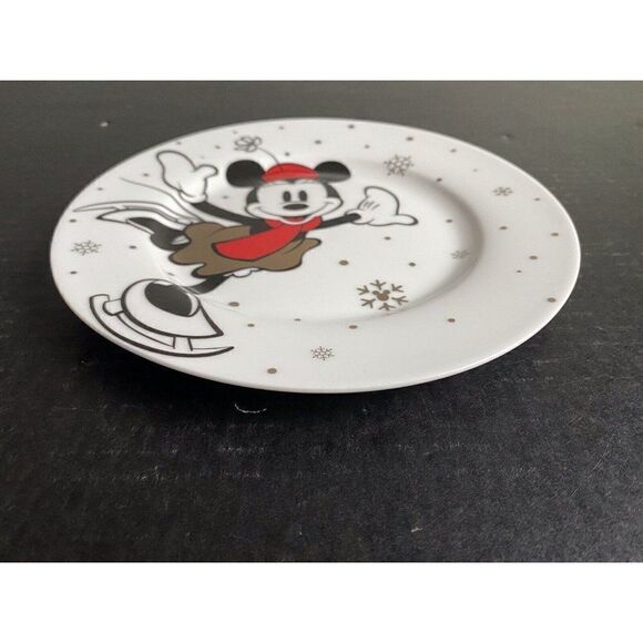 Set Of 4 Disney Minnie Mouse Christmas Salad Plate Ice Skating Holiday Snowflake - Picture 6 of 7